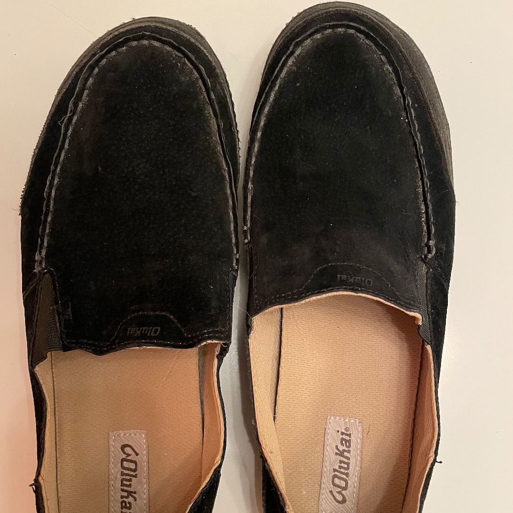 Olukai Puhalu Slip-On Loafers in Black Suede Leather Size 12US 45EU